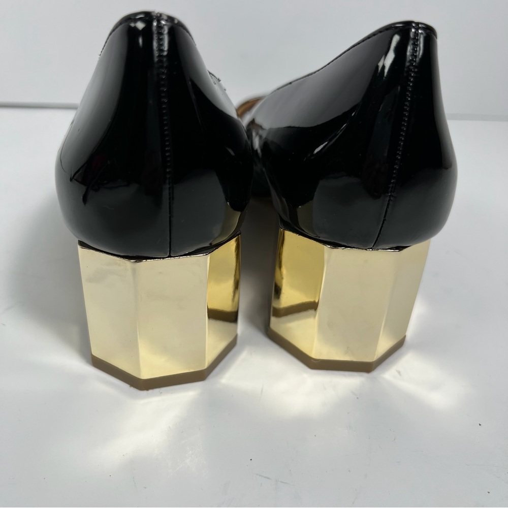 KATY PERRY The Lorenna Black Patent Gold Block Heel Pumps Size 6.5 - Picture 9 of 13